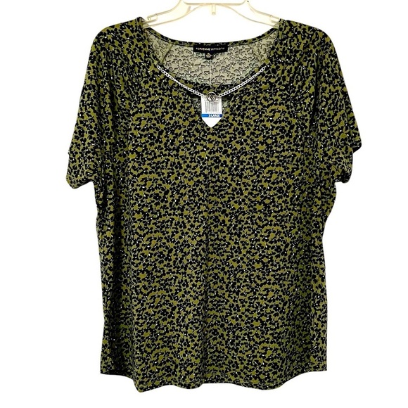Adrienne Vittandini Shirt Women Size XL Green and Black NWT Silver Chain Detail - Picture 1 of 5